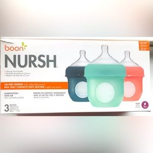 Nursh 3 bottles silicone bottles, slow newborn flow and size 1 nipples open box